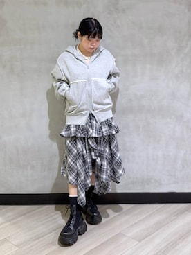 「PAGEBOY（ページボーイ）のレースアップソックスブーツ 【3サイズ展開・軽量】（ブーツ、ブラック系）」を使った、094ripeさん（レディース）の春コーディネート