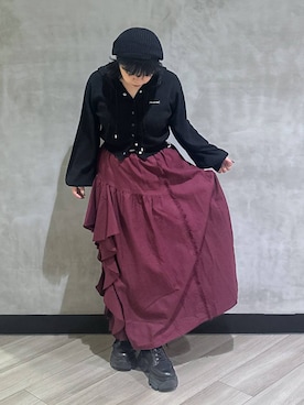 「PAGEBOY（ページボーイ）のラインフリンジティアードスカート/フリルスカート【ウエストゴム・ストレスフリー】（スカート）」を使った、094ripeさん（レディース・156cm）の秋コーディネート