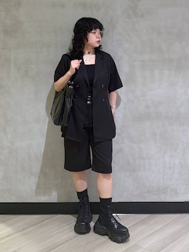 「PAGEBOY（ページボーイ）のレースアップソックスブーツ 【3サイズ展開・軽量】（ブーツ、ブラック系）」を使った、ぺーさん（レディース）の夏コーディネート