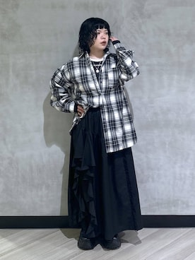 「PAGEBOY（ページボーイ）のラインフリンジティアードスカート/フリルスカート【ウエストゴム・ストレスフリー】（スカート）」を使った、094ripeさん（レディース・156cm）の秋コーディネート