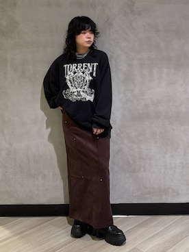 「PAGEBOY（ページボーイ）のレースアップトラックブーツ【ストレッチ/抗菌防臭/軽量/美脚】（ブーツ、ブラック系）」を使った、ぺーさん（レディース）の秋コーディネート