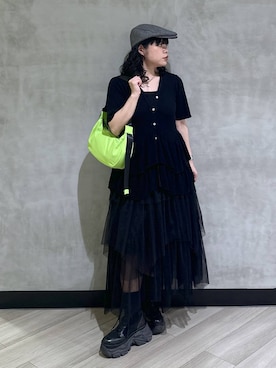 「PAGEBOY（ページボーイ）のレースアップソックスブーツ 【3サイズ展開・軽量】（ブーツ、ブラック系）」を使った、ぺーさん（レディース）の春コーディネート