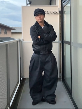 「アイテム（ライダースジャケット）」を使った、ひびきさん（メンズ・163cm）の秋コーディネート