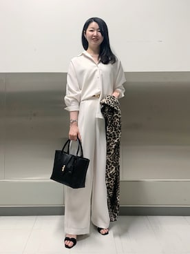 「NOLLEY’S Sophi（ノーリーズソフィ）のNEW morisachi《セットアップ対応》ウォッシャブルストレッチツイルドルマンシャツ（シャツ/ブラウス、ホワイト系）」を使った、ikeda.sさん（レディース・159cm）の春コーディネート