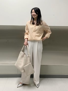 「NOLLEY’S（ノーリーズ）の【grace grace/グラスグラス】カラーヤーンノット天然石ネックレス（ネックレス、ホワイト系）」を使った、ikeda.sさん（レディース・159cm）の春コーディネート