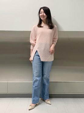 「NOLLEY’S Sophi（ノーリーズソフィ）の《手洗い可能》片畦前スリットプルオーバー（ニット/セーター、ピンク系）」を使った、ikeda.sさん（レディース・159cm）の冬コーディネート