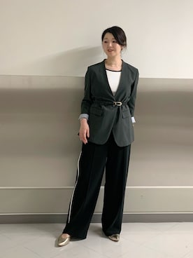 「アイテム（ノーカラージャケット）」を使った、ikeda.sさん（レディース・159cm）の秋コーディネート