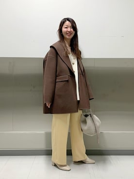 「NOLLEY’S Sophi（ノーリーズソフィ）の《手洗い可能》総針ビックVネックカーディガン（カーディガン/ボレロ）」を使った、ikeda.sさん（レディース・159cm）の秋コーディネート