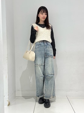 「カーブデニム」｜ななみさん（レディース・169cm）の冬コーディネート