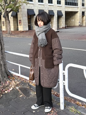 「アイテム（その他アウター、ブラウン系）」を使った、konさん（レディース・154cm）の冬コーディネート