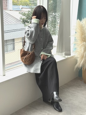 「アイテム（ノーカラーコート、グレー系）」を使った、konさん（レディース・154cm）の秋コーディネート