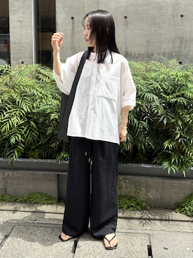 「reca（レカ）の【ZOZOTOWN限定】バンドカラードルマンシャツ（シャツ/ブラウス、ホワイト系）」を使った、konさん（レディース・154cm）の春コーディネート