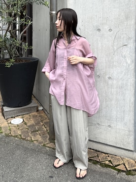 「reca（レカ）のドルマンシアーシャツ（シャツ/ブラウス、ピンク系）」を使った、konさん（レディース・154cm）の春コーディネート