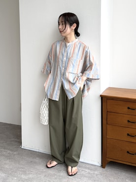 「reca（レカ）の【ZOZOTOWN限定】バンドカラードルマンシャツ（シャツ/ブラウス、オレンジ系）」を使った、konさん（レディース・154cm）の春コーディネート