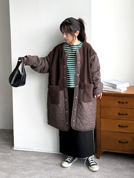 「アイテム（その他アウター、ブラック系）」を使った、konさん（レディース・154cm）の秋コーディネート