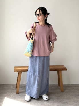 「reca（レカ）のカットデニムスカート（デニムスカート、ブルー系）」を使った、konさん（レディース・154cm）の春コーディネート