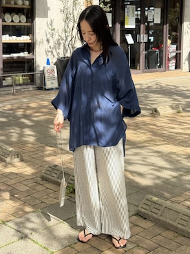 「reca（レカ）のドルマンシアーシャツ（シャツ/ブラウス、ブルー系）」を使った、konさん（レディース・154cm）の春コーディネート