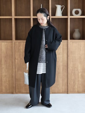 「reca（レカ）のカットジョーゼットタックパンツ（スラックス、グレー系）」を使った、konさん（レディース・154cm）の秋コーディネート