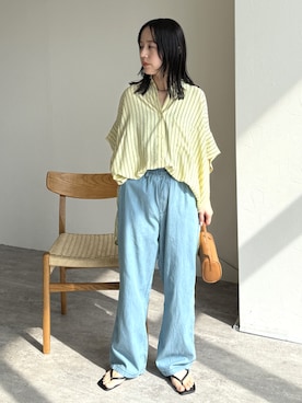 「reca（レカ）のエアリーデニム　ウエストゴム（デニムパンツ、ブルー系）」を使った、konさん（レディース・154cm）の春コーディネート