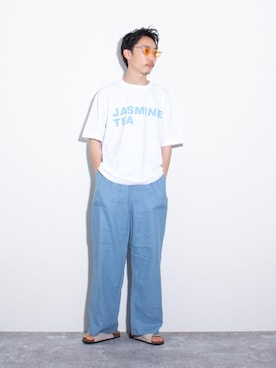 「GLOSTER（グロスター）のアイテム（シューズ）」を使った、須山さん（メンズ・177cm）の夏コーディネート