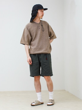 「GLOSTER（グロスター）のアイテム（帽子）」を使った、須山さん（メンズ・177cm）の春コーディネート