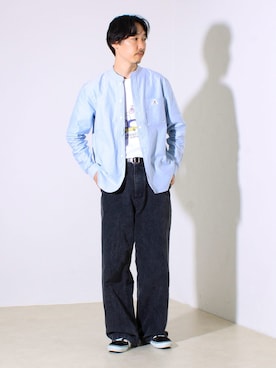 「GEVACO（ゲバコ）の【シーズンレス】【GEVACO】オックスバンドカラーシャツ（シャツ/ブラウス）」を使った、須山さん（メンズ・177cm・30代）の夏コーディネート