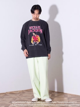 「GOOD ROCK SPEED（グッドロックスピード）の【GOOD ROCK SPEED/グッドロックスピード】別注ロンT バンド バンT（Tシャツ/カットソー）」を使った、須山さん（メンズ・177cm）の夏コーディネート