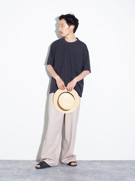 「GLOSTER（グロスター）のアイテム（シューズ）」を使った、須山さん（メンズ・177cm）の夏コーディネート