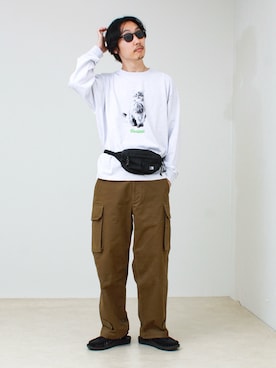 「GLOSTER（グロスター）のアイテム」を使った、須山さん（メンズ・177cm）の夏コーディネート