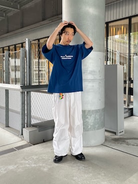 「GLOSTER（グロスター）のアイテム」を使った、須山さん（メンズ・177cm）の夏コーディネート