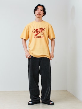 「GOOD ROCK SPEED（グッドロックスピード）の【GOOD ROCK SPEED/グッドロックスピード】Miller Tシャツ（Tシャツ/カットソー、イエロー系）」を使った、須山さん（メンズ・177cm）の夏コーディネート