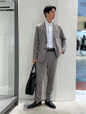 「アイテム（スーツセット、ブラウン系）」を使った、BJさん（メンズ・178cm）の夏コーディネート