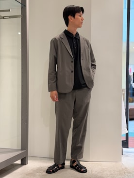 「ABAHOUSE GRAY（アバハウスグレイ）の【セットアップ対応】360°ストレッチ リップストップ リラックス ジャケット / 吸水速乾 / 遮熱 / UVカット（テーラードジャケット、グレー系）」を使った、BJさん（メンズ・178cm）の夏コーディネート