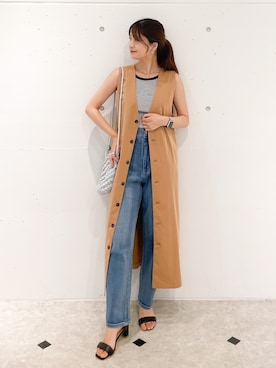 「アイテム（ジャンパースカート、イエロー系）」を使った、MAMIさん（レディース・156cm）の夏コーディネート