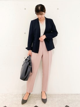 「秋トレンド2021」｜「アイテム（ノーカラージャケット）」を使った、MAMIさん（レディース・156cm）の秋コーディネート