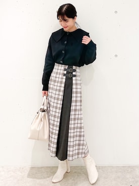 「チェック柄に恋してる」｜「アイテム（トートバッグ）」を使った、MAMIさん（レディース・156cm）の冬コーディネート