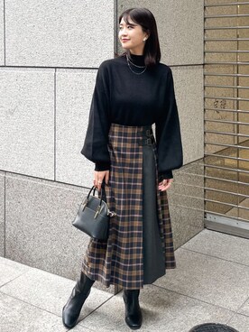 「チェック柄に恋してる」｜「アイテム（ブーツ）」を使った、MAMIさん（レディース・156cm）の冬コーディネート
