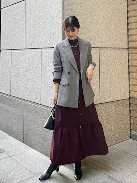 「アイテム（シャツワンピース、レッド系）」を使った、MAMIさん（レディース・156cm）の秋コーディネート