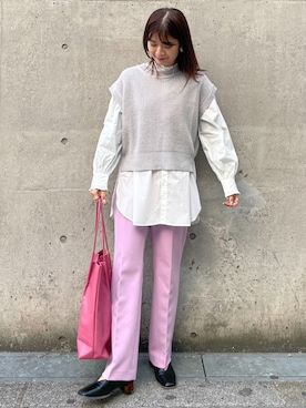 「ニットベスト」｜「アイテム（シャツワンピース）」を使った、MAMIさん（レディース・156cm）の冬コーディネート