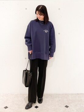 「ボウタイ」｜「アイテム（スウェット）」を使った、MAMIさん（レディース・156cm）の冬コーディネート