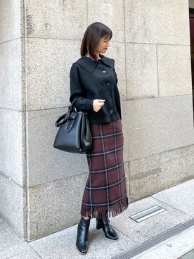 「チェック柄に恋してる」｜「アイテム（トートバッグ）」を使った、MAMIさん（レディース・156cm）の秋コーディネート
