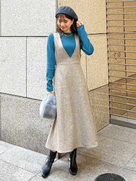 「ファー」｜「アイテム（ハンチング/ベレー帽）」を使った、MAMIさん（レディース・156cm）の秋コーディネート