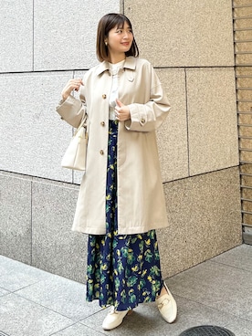 「ブラウス」｜「アイテム（ステンカラーコート）」を使った、MAMIさん（レディース・156cm）の春コーディネート