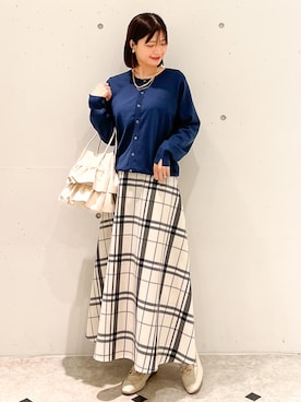「ROPE' PICNIC（ロペピクニック）のチェックボリュームスカート（スカート）」を使った、MAMIさん（レディース・156cm）の春コーディネート