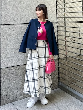「ほめられ本命コーデ」｜「アイテム（ノーカラージャケット）」を使った、MAMIさん（レディース・156cm）の冬コーディネート