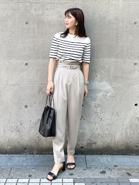 「ROPE' PICNIC（ロペピクニック）のBeauty knit/ハーフスリーブニットトップス/WEB限定カラーあり（ニット/セーター）」を使った、MAMIさん（レディース・156cm）の夏コーディネート