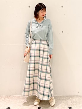 「ROPE' PICNIC（ロペピクニック）のチェックボリュームスカート（スカート）」を使った、MAMIさん（レディース・156cm）の春コーディネート