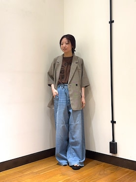 「URBAN RESEARCH（アーバンリサーチ）のシアーメッシュハーフスリーブジャケット（テーラードジャケット、ベージュ系）」を使った、suzukoさん（レディース・152cm）の春コーディネート