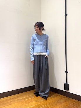 「URBAN RESEARCH（アーバンリサーチ）のランダムリブニットカーディガン（カーディガン/ボレロ、ブルー系）」を使った、suzukoさん（レディース・152cm）の春コーディネート