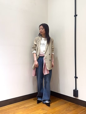 「URBAN RESEARCH（アーバンリサーチ）のダブルブレストメッシュジャケット（その他アウター、ベージュ系）」を使った、suzukoさん（レディース・152cm）の春コーディネート